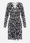Czarno-Biała Sukienka Rozkloszowana z Kopertowym Dekoltem Aristoklea