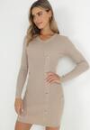 Beżowa Sukienka z Prążkowanej Dzianiny Cayi
