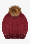 Bordowa Czapka Dzianinowa z Pomponem Dipali