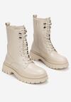 Beżowe Botki Workery ze Sznurowaniem Finno