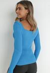 Niebieski Sweter z Prążkowanej Dzianiny Telesilla