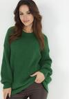 Zielony Sweter Oversize z Okrągłym Dekoltem Ravo