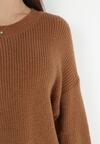 Ciemnobrązowy Sweter Oversize z Okrągłym Dekoltem Ravo