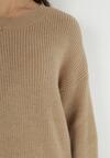 Beżowy Sweter Oversize z Okrągłym Dekoltem Ravo