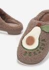 Ciemnobeżowe Kapcie Futrzane z Naszywką Avocado Larochka