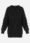 Czarny Sweter Oversize z Tłoczeniem Gelo
