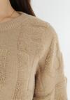 Beżowy Sweter Oversize z Tłoczeniem Gelo