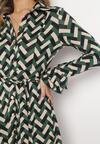 Zielono-Beżowa Sukienka Koszulowa w Geometryczny Wzór Looroc