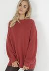 Czerwony Sweter Oversize z Okrągłym Dekoltem Ravo