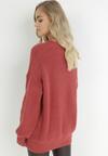 Czerwony Sweter Oversize z Okrągłym Dekoltem Ravo