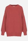 Czerwony Sweter Oversize z Okrągłym Dekoltem Ravo