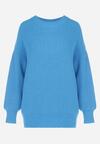 Niebieski Sweter Oversize z Okrągłym Dekoltem Ravo