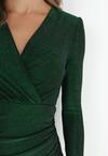 Zielona Sukienka Kopertowa z Drapowaniem Gioma