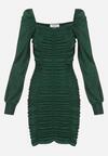 Zielona Sukienka Błyszcząca z Drapowaniem i Kwadratowym Dekoltem Tashi