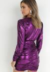 Ciemnofioletowa Sukienka Metaliczna z Marszczeniem Leilanie