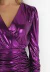 Ciemnofioletowa Sukienka Metaliczna z Marszczeniem Leilanie