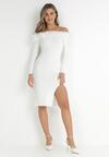 Biała Sukienka Dzianinowa z Piórami Preta