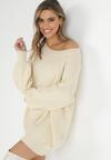 Beżowy Sweter Oversize z Okrągłym Dekoltem Ravo