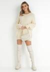 Beżowy Sweter Oversize z Okrągłym Dekoltem Ravo
