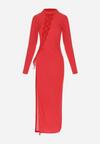 Czerwona Dopasowana Sukienka z Asymetrycznym Wiązaniem z Przodu Normi