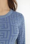 Niebieski Sweter w Geometryczny Wzór Chliphe