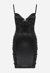 Czarna Satynowa Sukienka Mini z Drapowaniem Fegiza