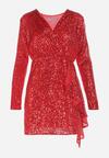 Czerwona Cekinowa Sukienka Mini z Kopertowym Dekoltem Missi
