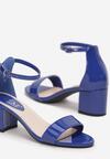 Niebieskie Sandały na Słupku z Lakierowanej Skóry Naturalnej Ferne