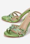 Zielone Sandały Metaliczne z Kryształkami Olmali