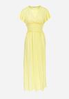 Żółta Kopertowa Sukienka z Wiskozy z Gumką w Pasie Neroni