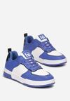 Granatowe Sneakersy z Imitacji Skóry Zdobione Wstawkami Naini