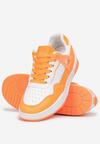 Biało-Pomarańczowe Sneakersy ze Wstawkami i Perforacją na Nosku Linis