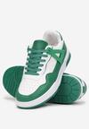 Biało-Zielone Sneakersy ze Wstawkami i Perforacją na Nosku Linis