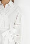 Biała Koszulowa Sukienka z Bufiastym Rękawem i Ażurowymi Wstawkami Staples