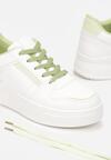 Biało-Zielone Sneakersy Sznurowane na Grubej Podeszwie Meandedi