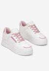 Biało-Różowe Sneakersy Sznurowane na Grubej Podeszwie Meandedi