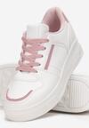 Biało-Różowe Sneakersy Sznurowane na Grubej Podeszwie Meandedi