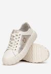 Beżowo-Złote Sneakersy Skórzane na Grubej Podeszwie Cremini
