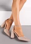 Ciemnobeżowe Czółenka na Słupkowym Obcasie ze Sprzączką Alexus
