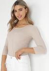 Jasnobeżowa Bawełniana Bluzka Gorsetowa z Rękawem 3/4 Ajay