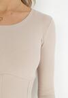 Jasnobeżowa Bawełniana Bluzka Gorsetowa z Rękawem 3/4 Ajay