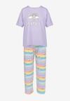 Fioletowy 3-częściowy Komplet Piżamowy z T-shirtem Spodniami i Szortami Nitte