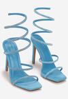 Niebieskie Sandały na Szpilce z Kwadratowym Noskiem i Ozdobną Sprężyną Lelnea