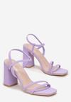Fioletowe Sandały na Słupku z Kwadratowym Noskiem Vatri