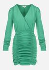 Zielona Kopertowa Sukienka Mini z Marszczonym Dołem Taylen