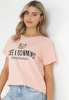 Różowy T-shirt z Nadrukiem Mopon