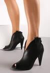Czarne Botki Peep Toe na Stożku Zaorvan