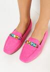 Fuksjowe Mokasyny z Kolorowymi Kryształkami i Kwadratowym Noskiem Morni