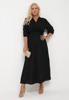 Czarna Plisowana Sukienka Maxi z Kopertowym Dekoltem i Wiązaniem w Talii Lariah