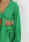 Zielony 2-częściowy Komplet z Bluzką i Spódnicą Zdobionych Wiązaniem Elistra